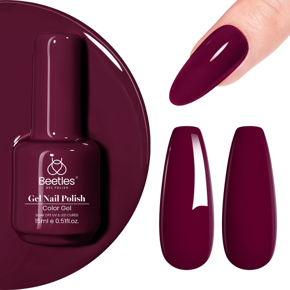 Beetles dark red gel polish bottle with rich color for elegant nails