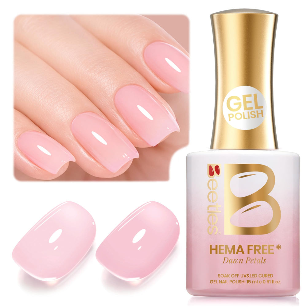 Beetles Dawn Petals Nude Pink gel polish bottle showing natural-looking finish