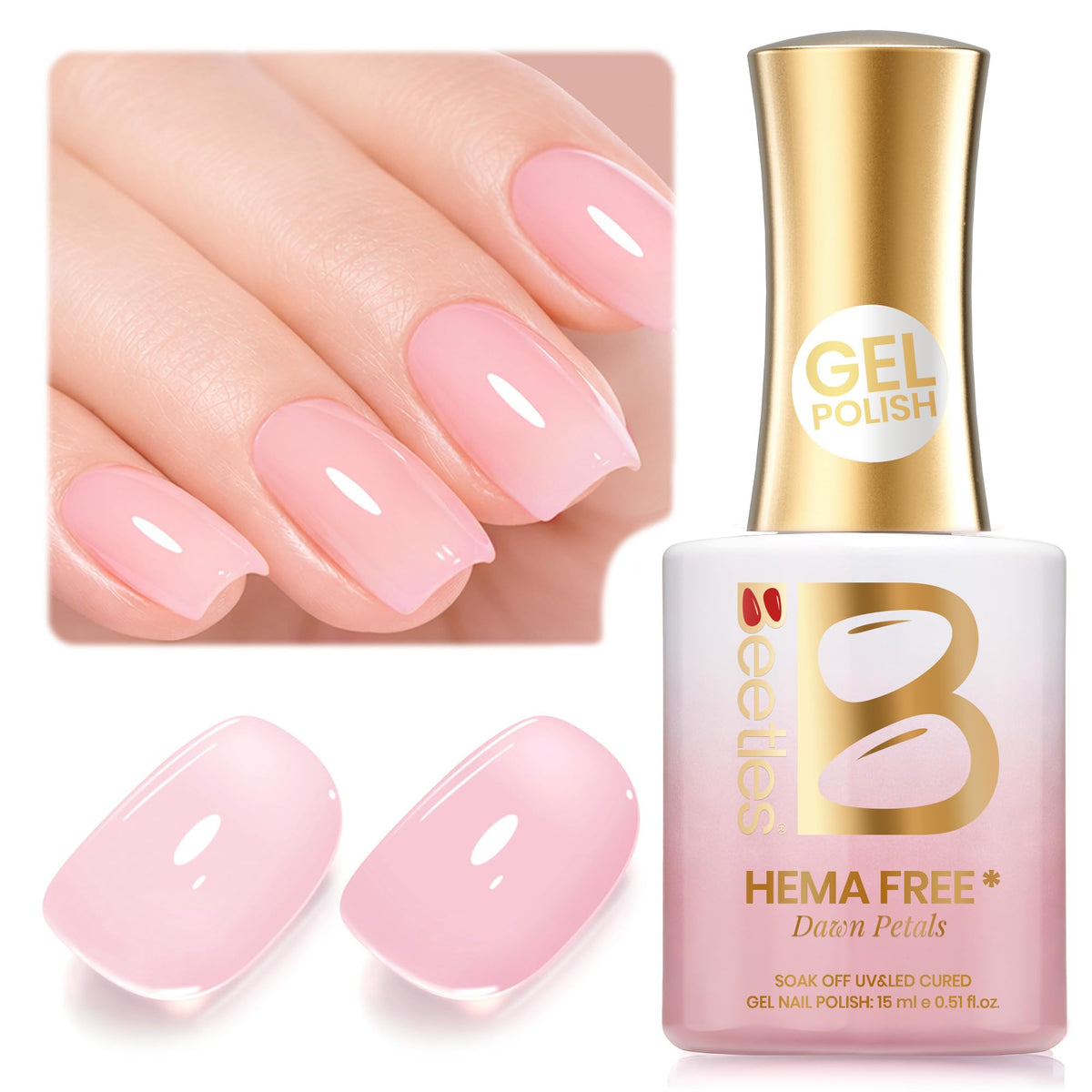 Beetles Dawn Petals Nude Pink gel polish bottle showing natural-looking finish