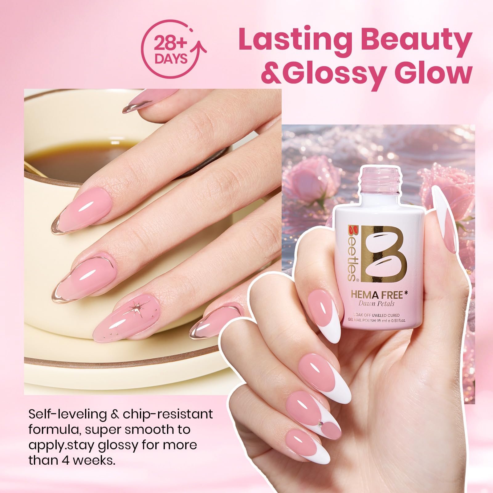 Beetles Dawn Petals Nude Pink gel polish close-up highlighting jelly texture