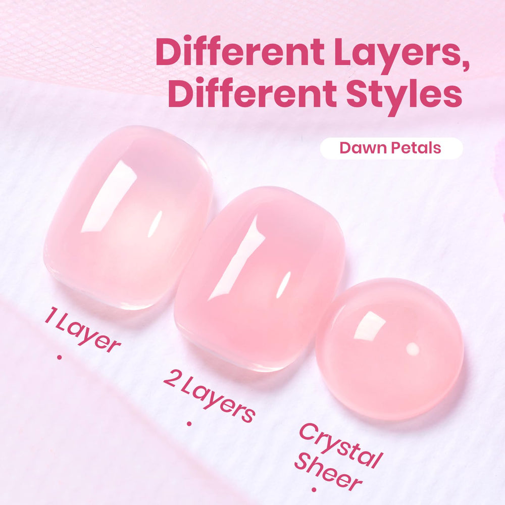 Beetles Dawn Petals Nude Pink gel polish layer demonstrating buildable opacity