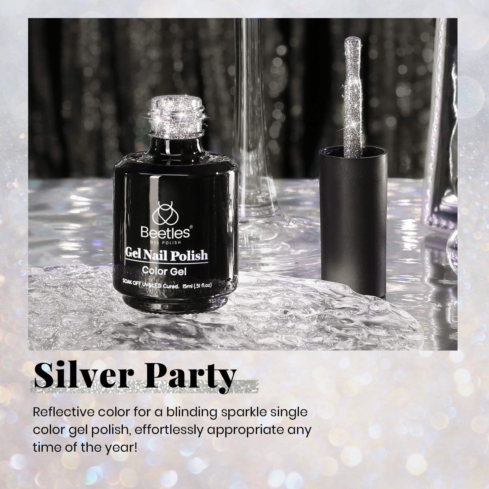 Beetles destellos de diamante en gel para un look glamoroso.