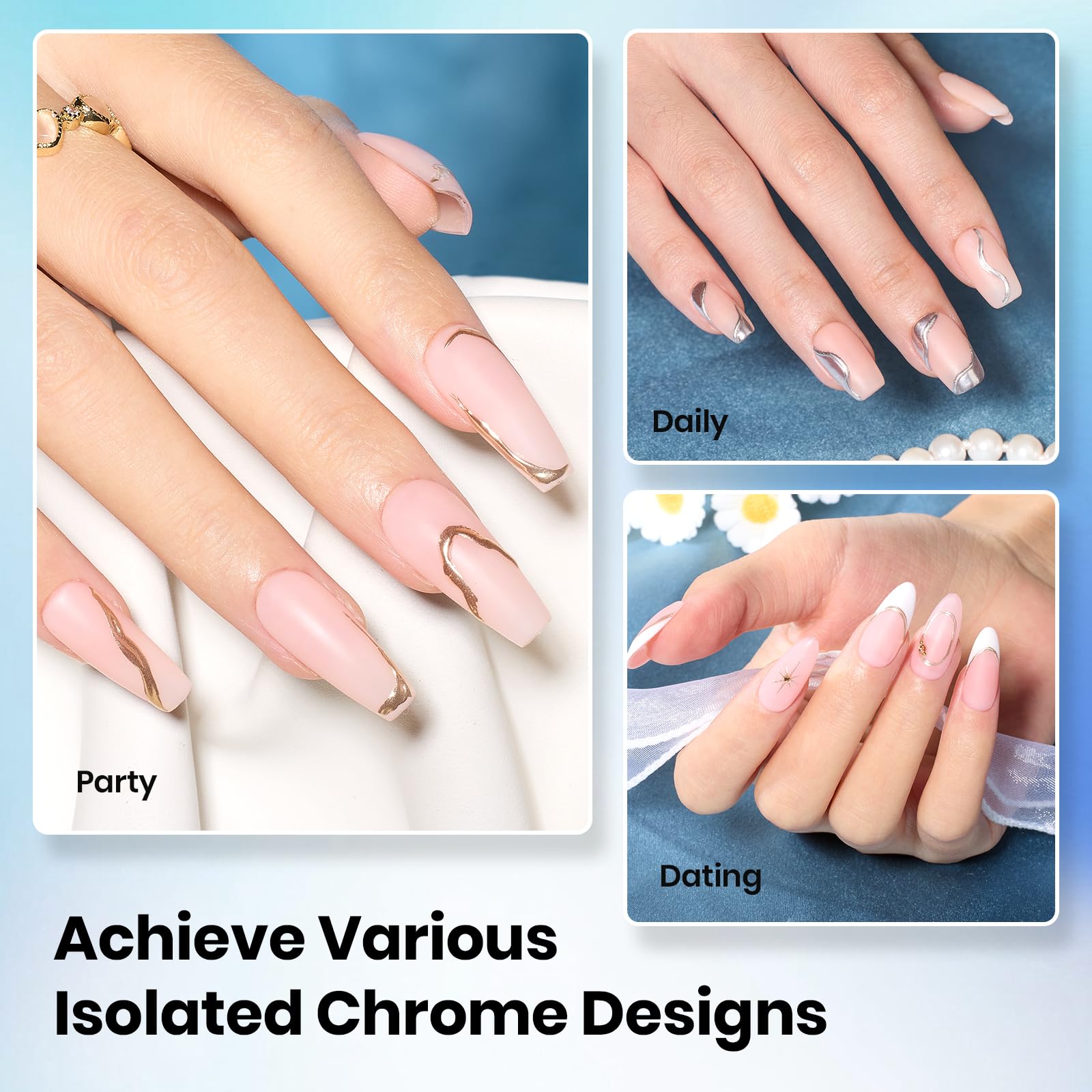 DIY nail art at home with Beetles matte top coat and chrome powder.