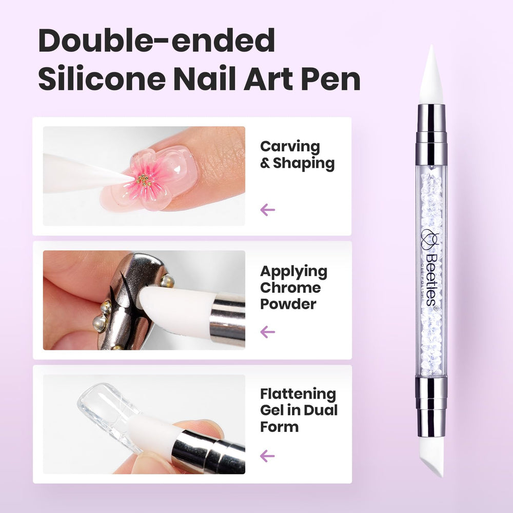 Beetles silicone pen and tools for faster 3D nail design and shaping.
