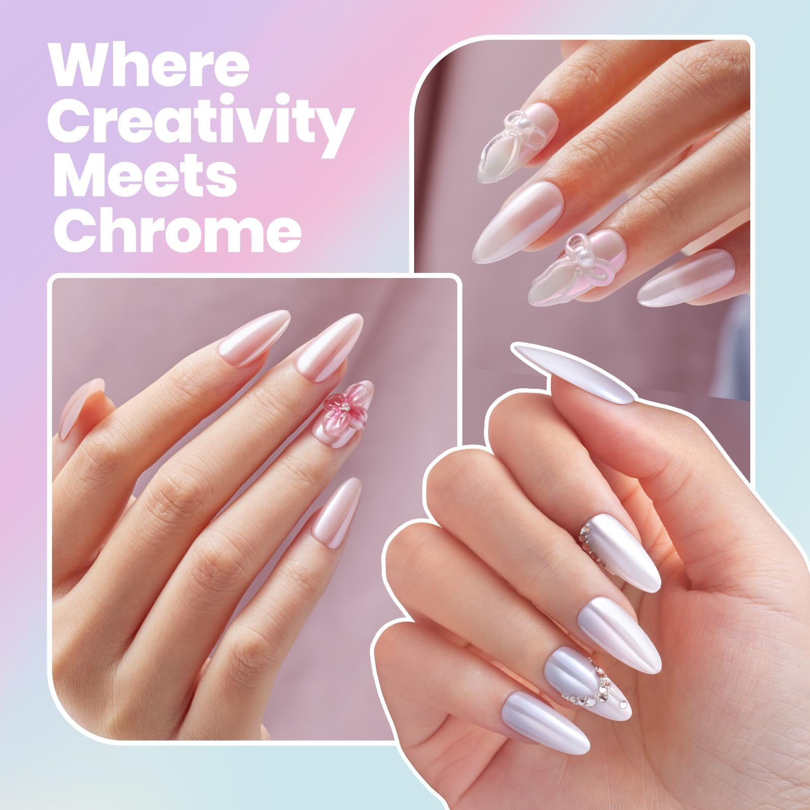 Efecto nacarado aurora en uñas con Beetles polvo cromo