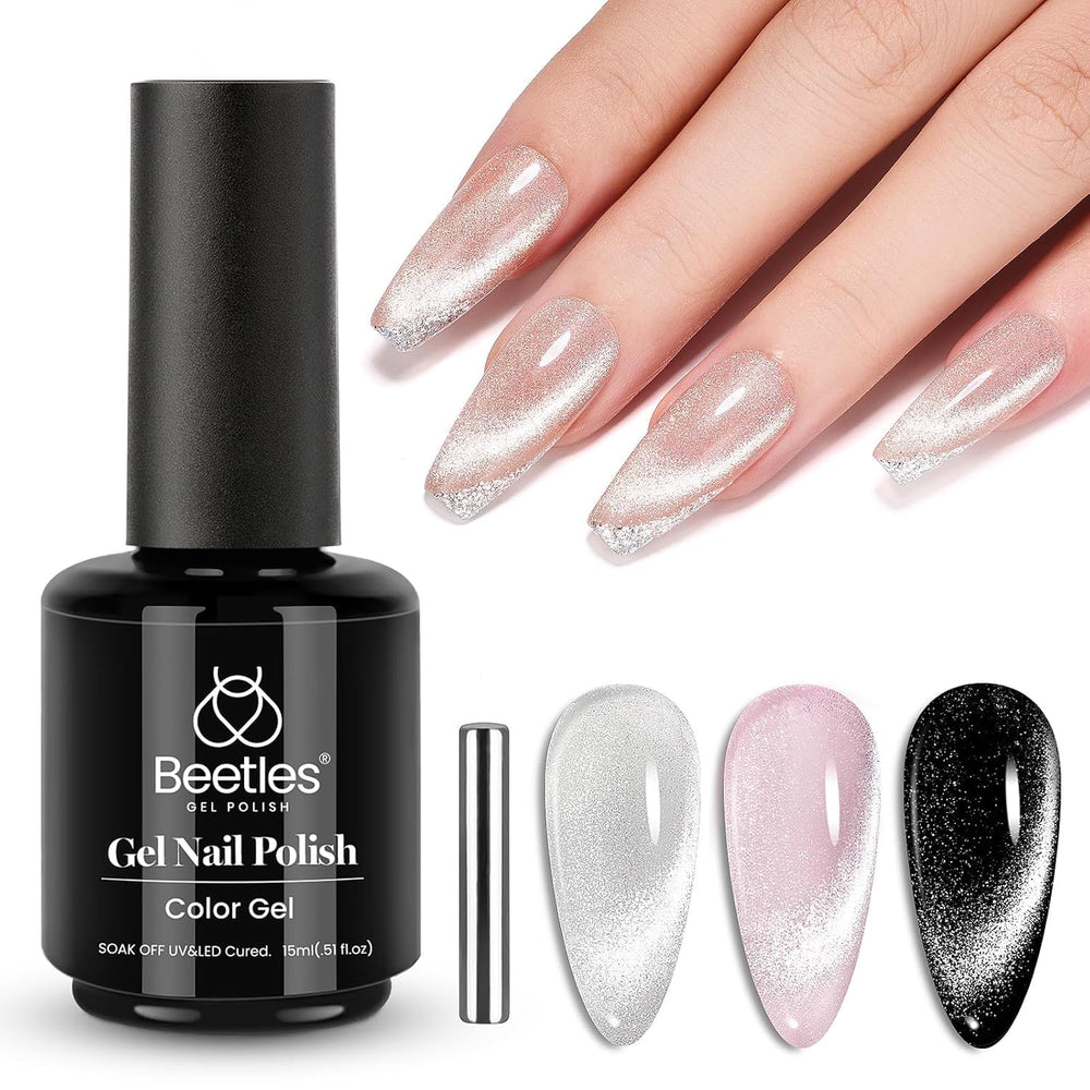 Beetles Star Cascade con efecto ojo de gato plateado para uñas brillantes.