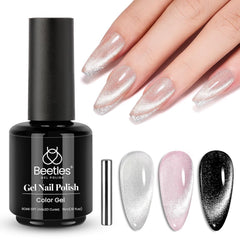 Beetles Star Cascade con efecto ojo de gato plateado para uñas brillantes.
