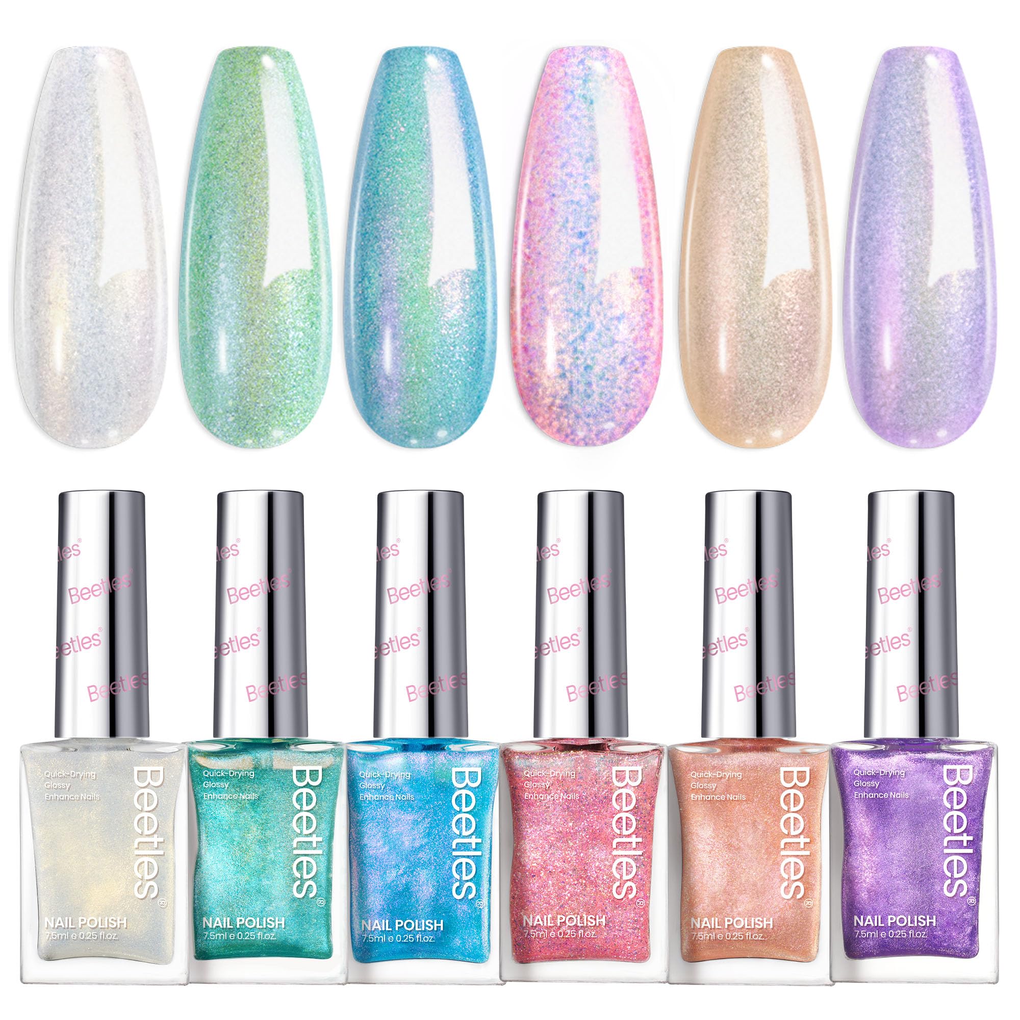 Esmalte Beetles lilas pastel con destellos y buena cobertura.