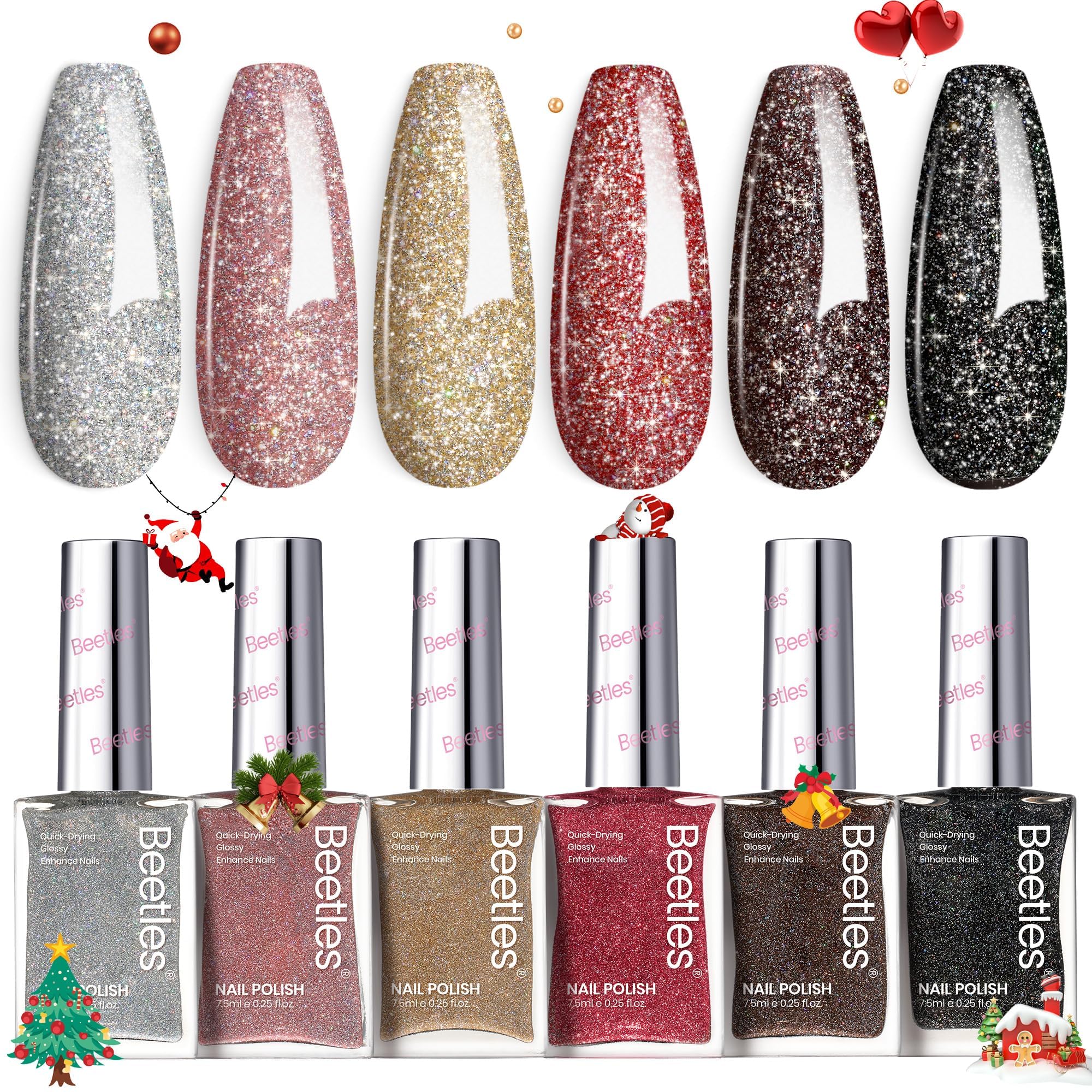 Beetles Gel Polish Glitter Conjunto: brillo para uñas con aplicación fácil