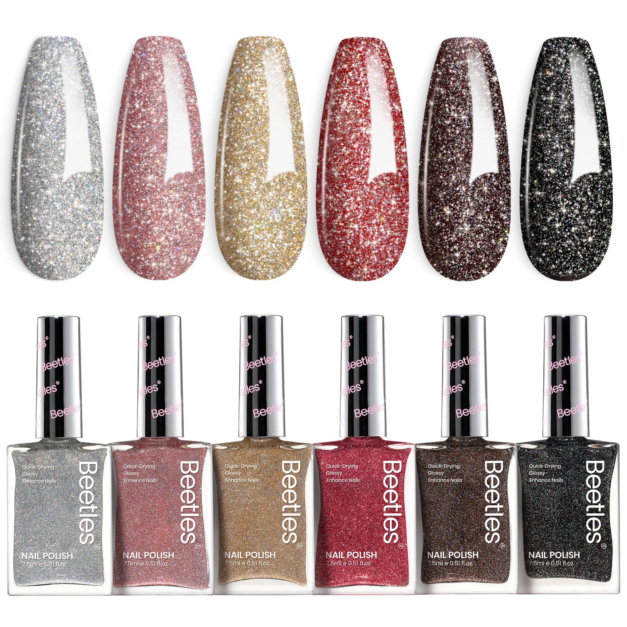 Beetles Gel Polish Glitter Plateado: acabado brillante para uñas elegantes