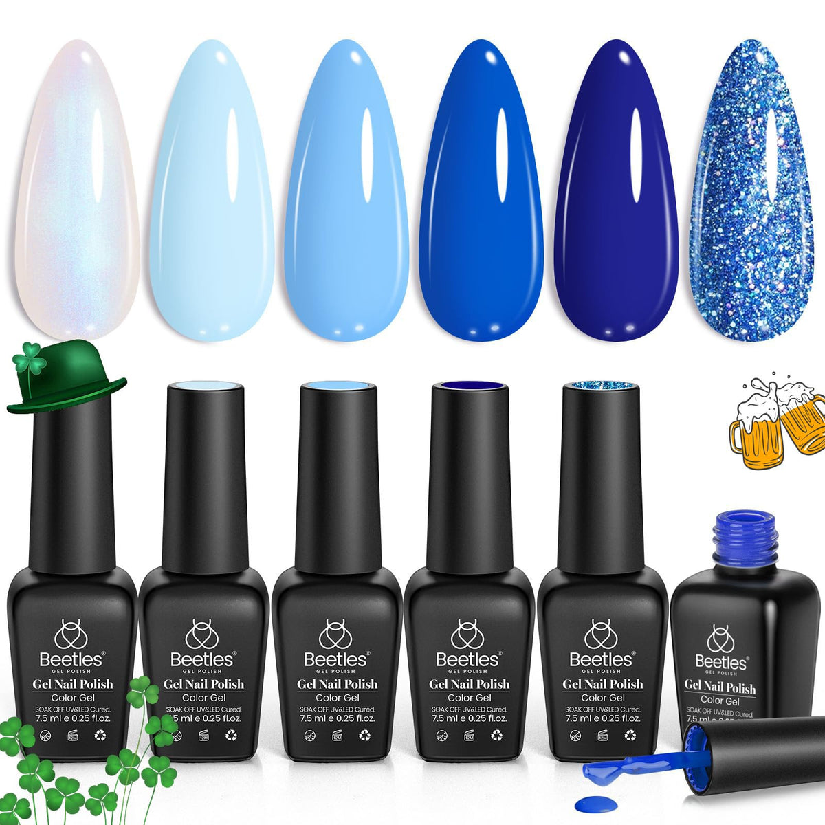 Beetles Gel Polish azul bebé con brillo, ideal para uñas con acabado suave.
