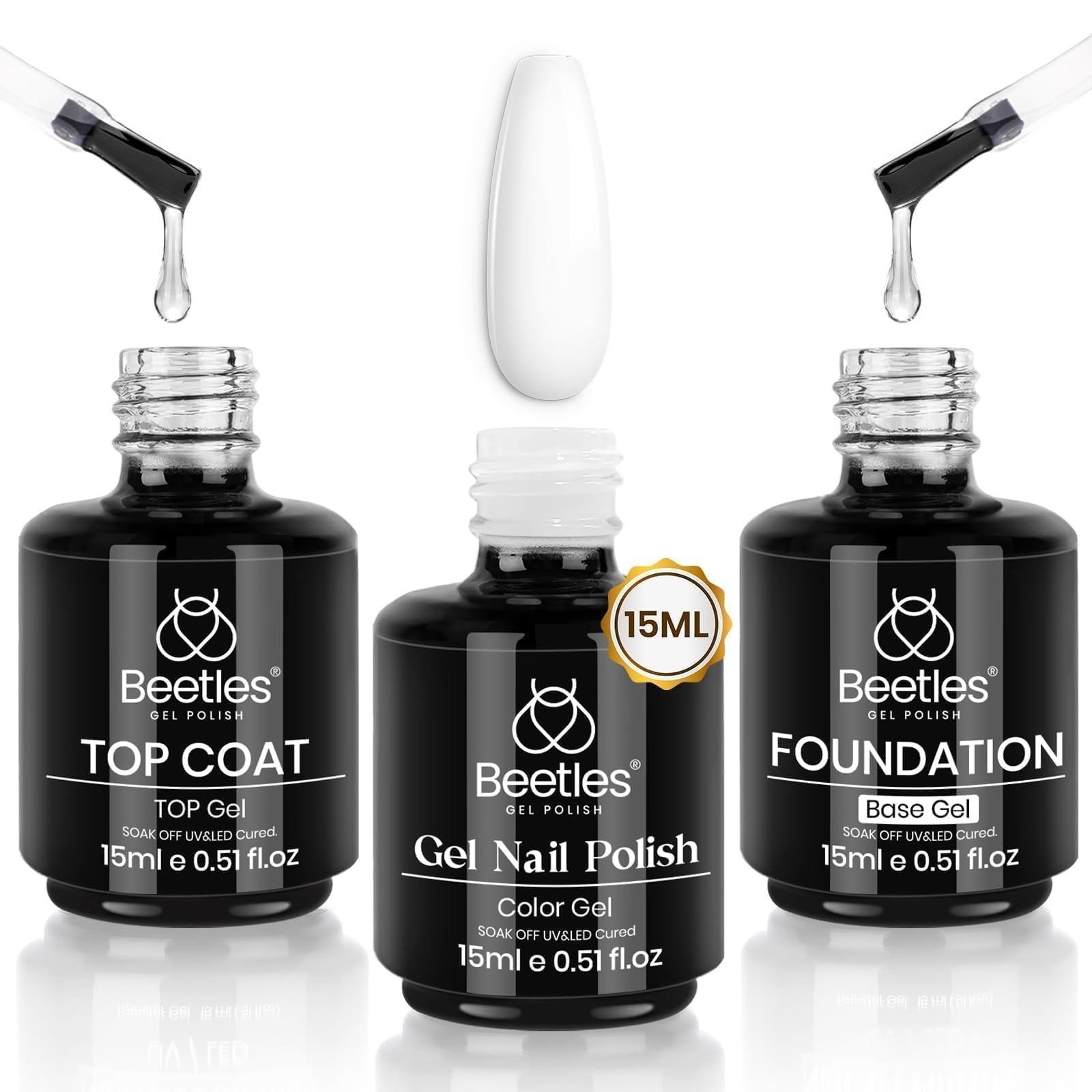 Beetles esmalte gel blanco 15 ml para uñas con acabado suave.