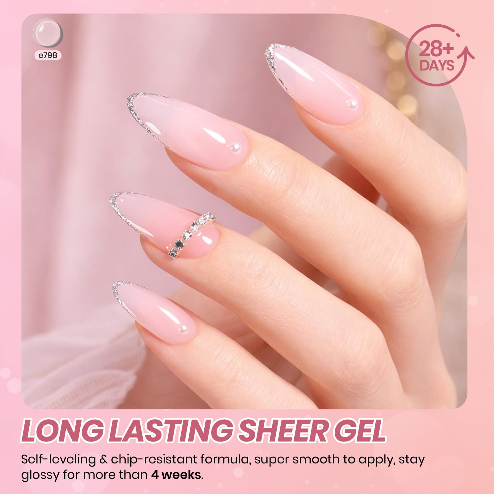 Beetles gel de uñas rosa brillo, acabado luminoso y duradero