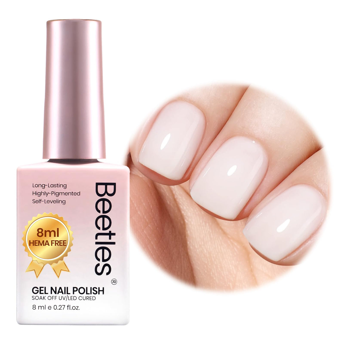 Beetles Milky White Gel en botella para un acabado natural en uñas