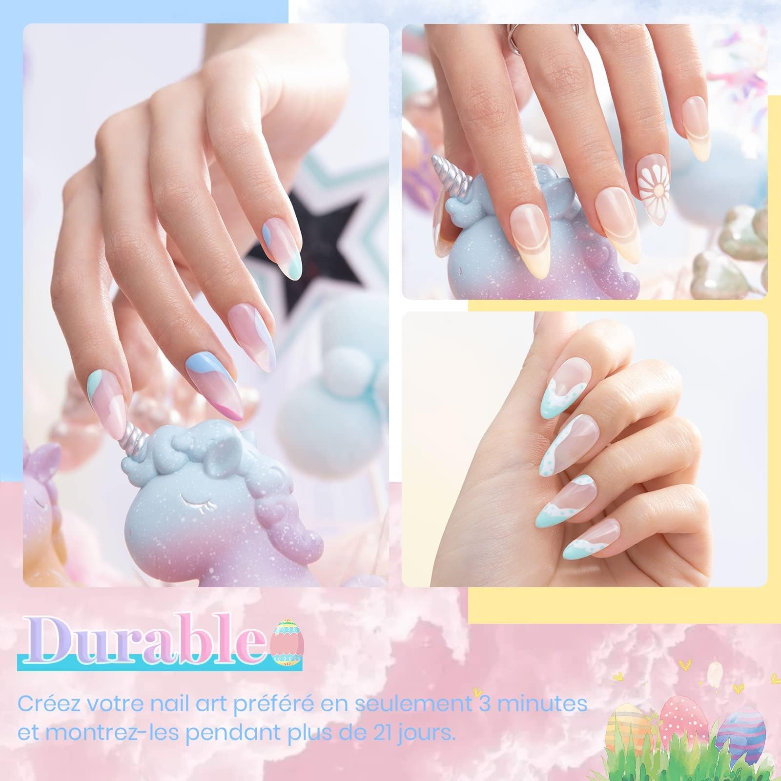 Beetles esmalte gel pastel azul, acabado limpio para uñas modernas.