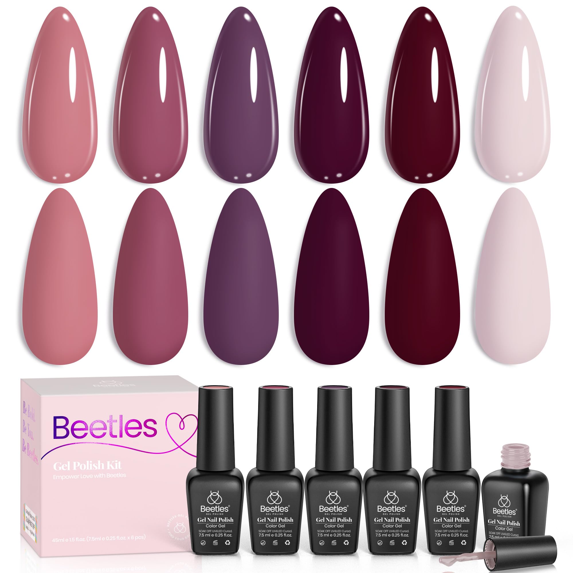 Beetles Esmalte Gel Purpura: conjunto de seis colores para manicuras otoñales.