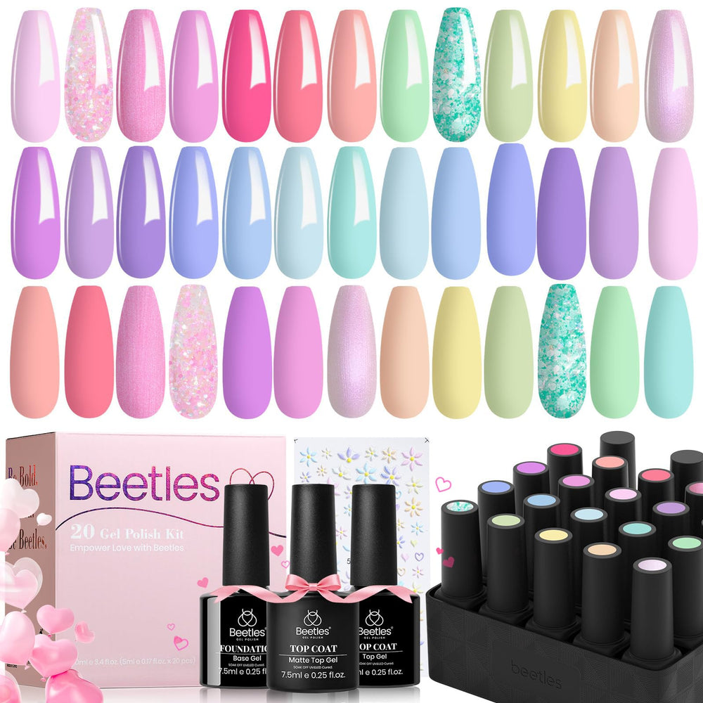 Beetles esmalte gel rosa, conjunto de 20 colores, acabado duradero para uñas