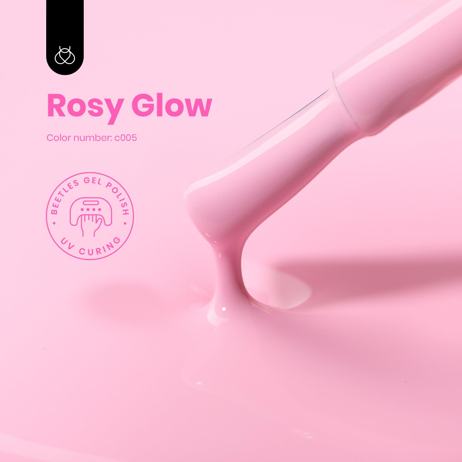 Beetles Esmalte Gel Rosa Claro Rosy Glow en uñas, brillo suave y profesional