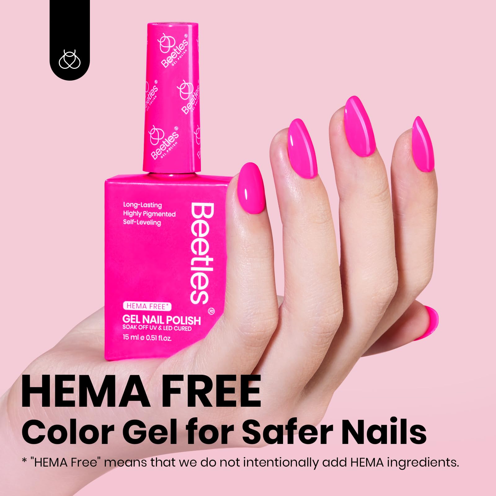 Aplicación suave del esmalte gel Beetles rosa neón en uñas