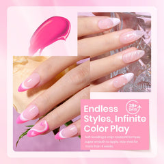 Beetles Gel Rosado Romántico, cobertura uniforme y brillo intenso.
