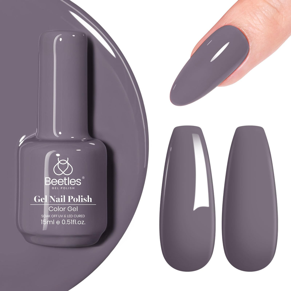 Beetles Stormwatch gris-violeta, frasco de 15 ml para uñas en casa.