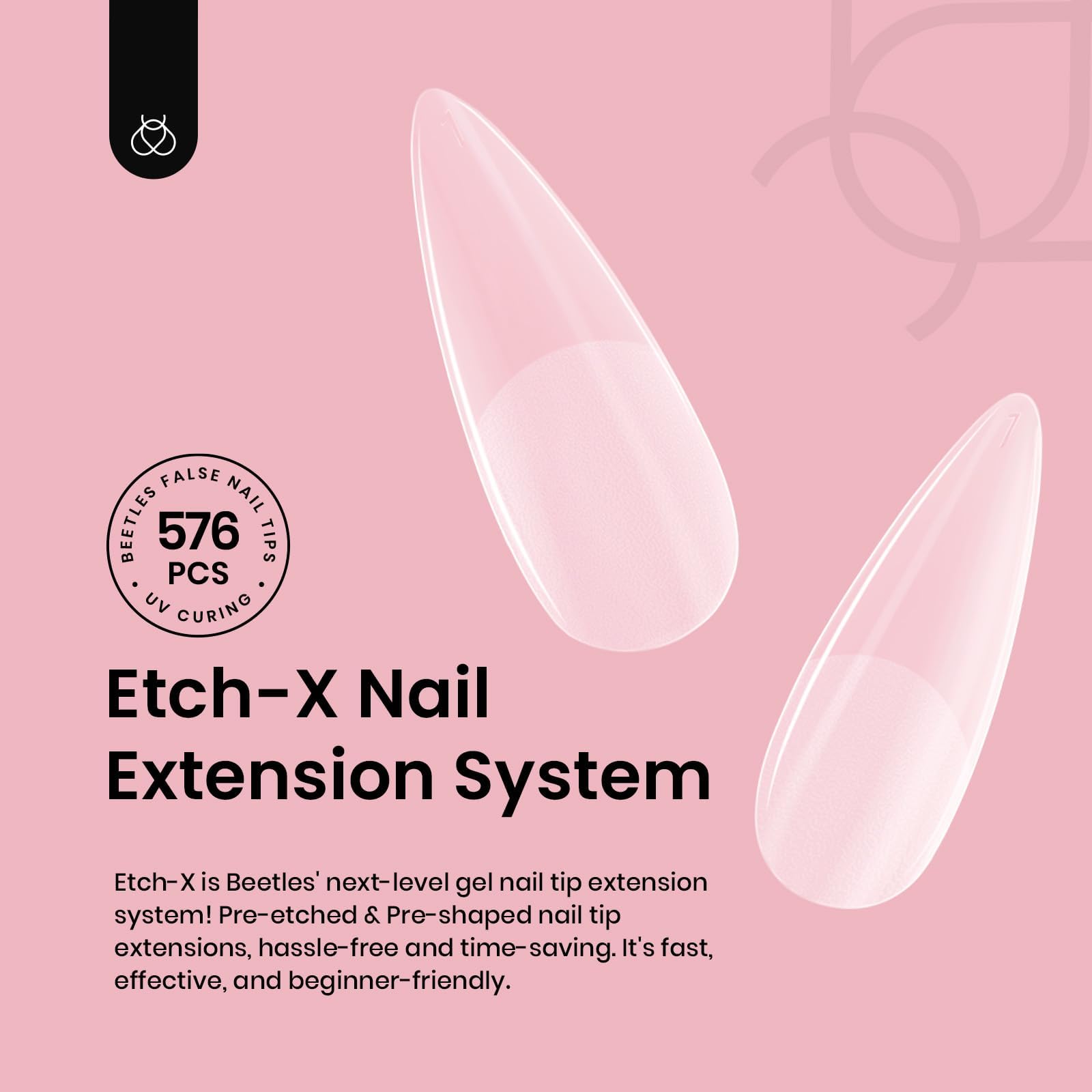 Beetles Etch-X puntas estileto con acabado prelijado para look natural.