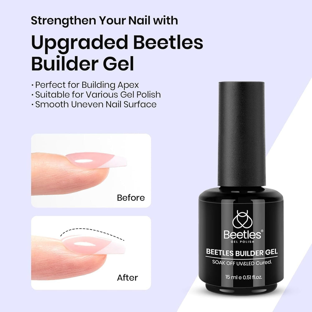 Beetles extensión de uñas con gel builder: crea puntas lisas y definidas.
