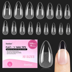 Beetles Flat-X tip de almendra en caja, ajuste cómodo para uñas planas.