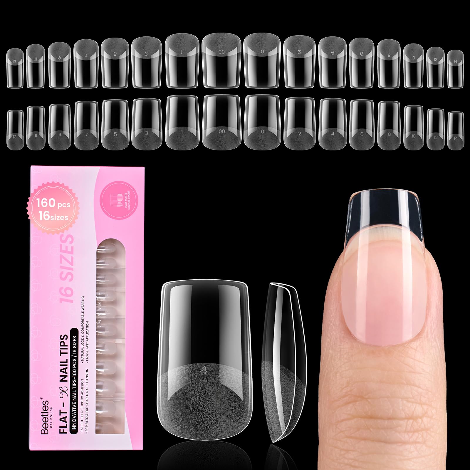 Beetles Flat-X extensiones planas cuadradas cortas para ajuste cómodo sin levantamiento.