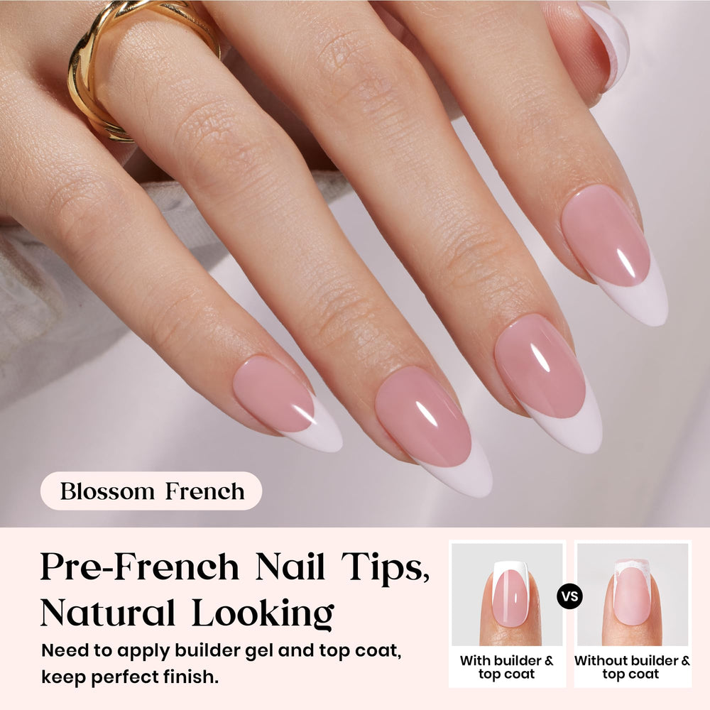 Beetles, acabado rosado tipo gel en uñas postizas francesas