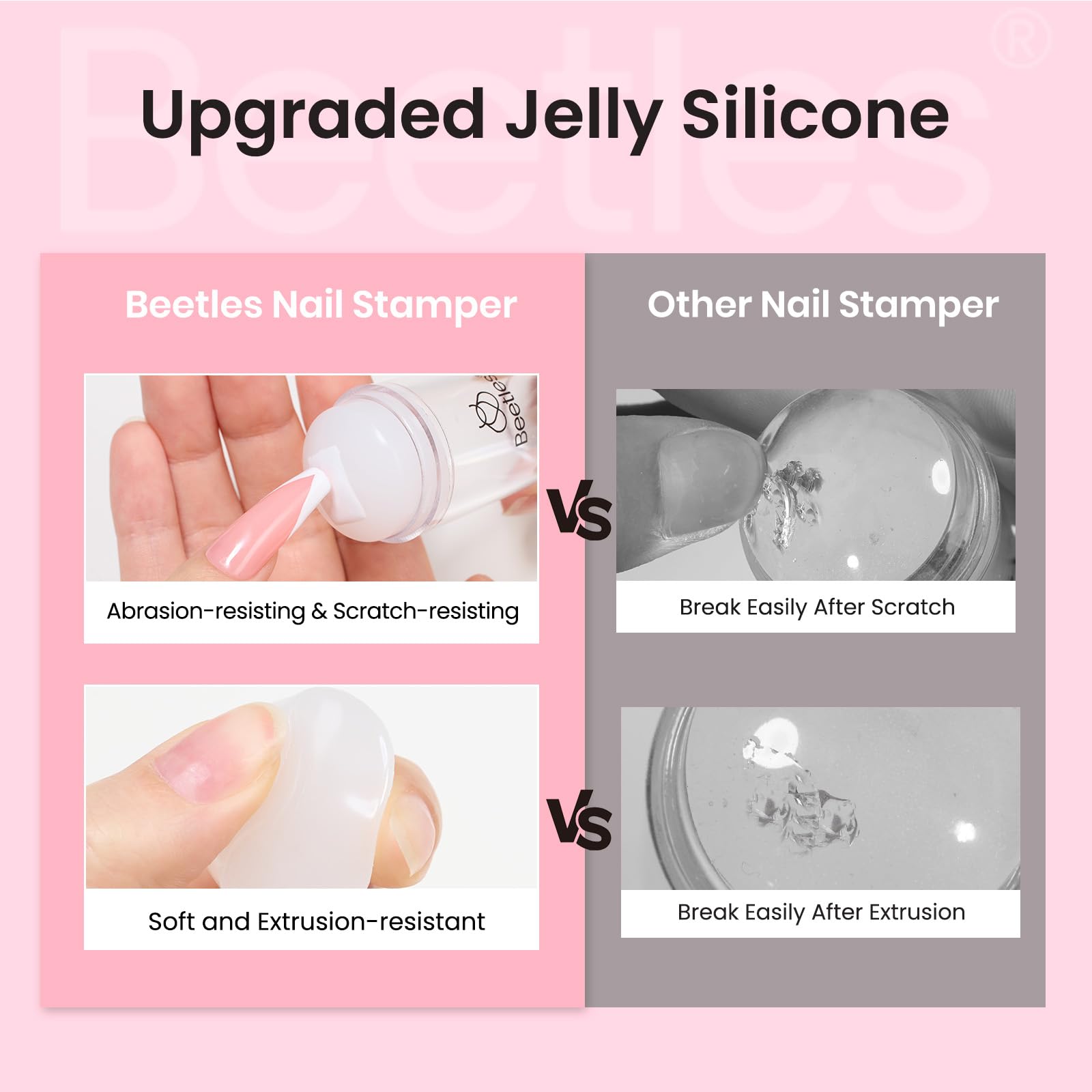 Beetles removable stamper head design for easy replacement and hygiene.