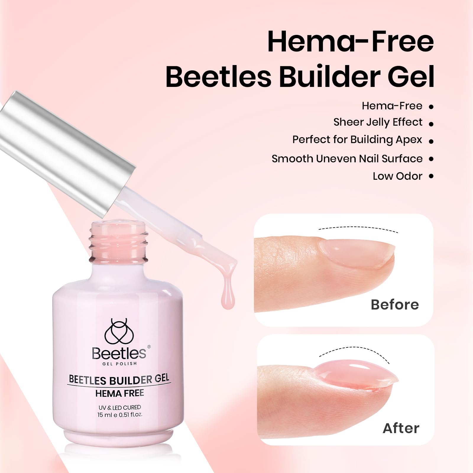 Beetles gel-construccion rosa 15ml: construye ápice y refuerza uñas.