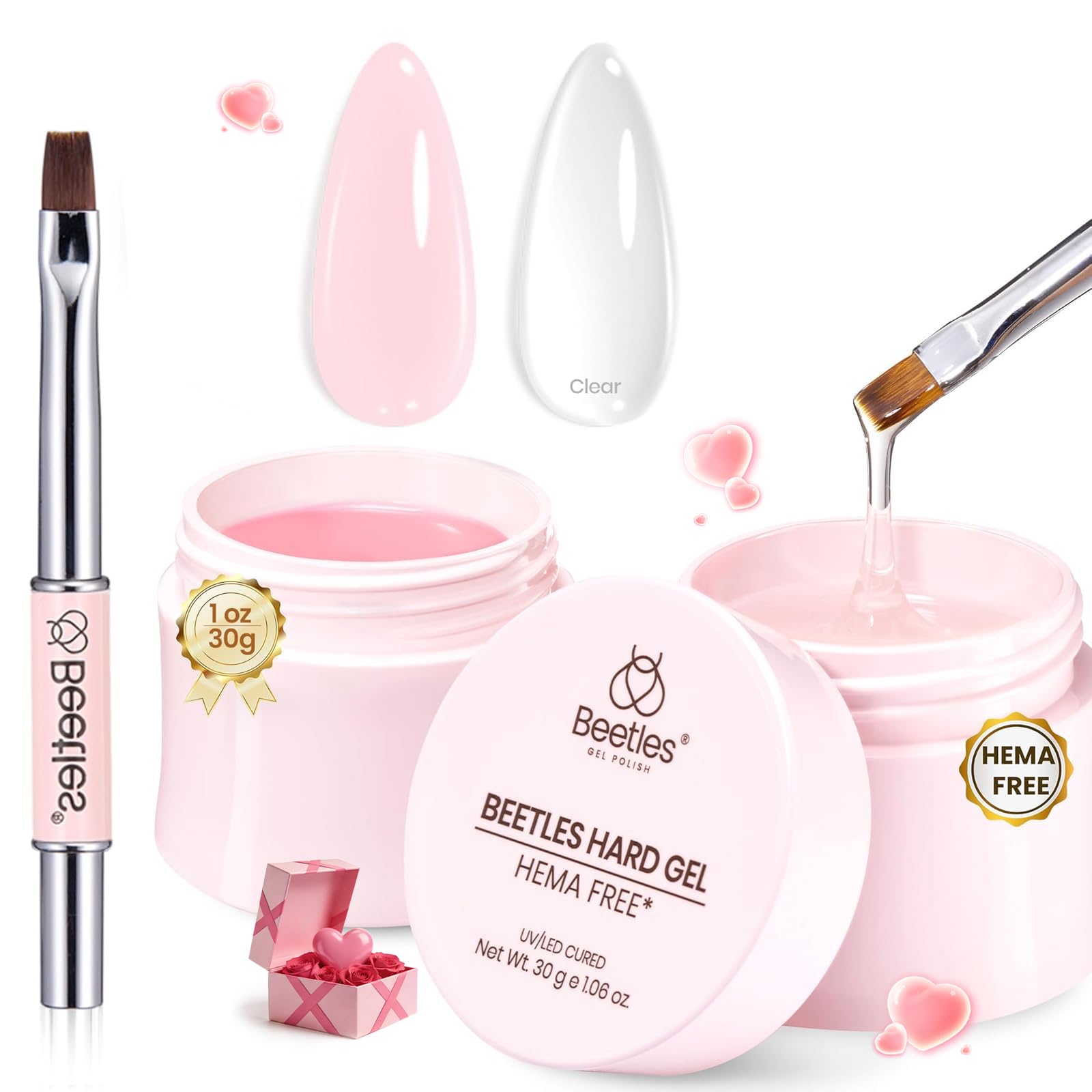 Beetles Gel duro HEMA-Free en envase de 1 oz, listo para uso profesional.