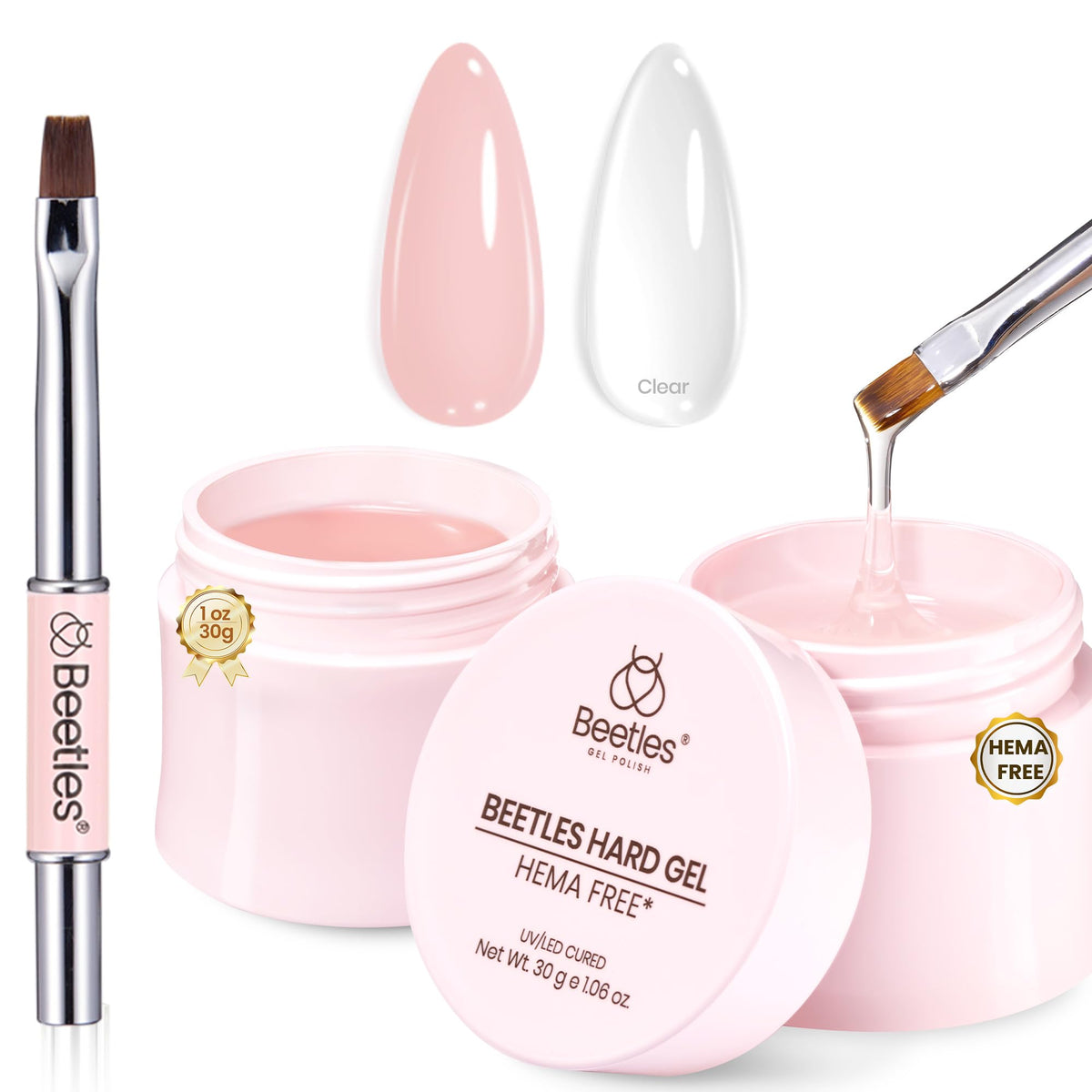 Beetles Gel Duro libre de HEMA, 1 oz, opción segura para uñas sensibles y profesionales.