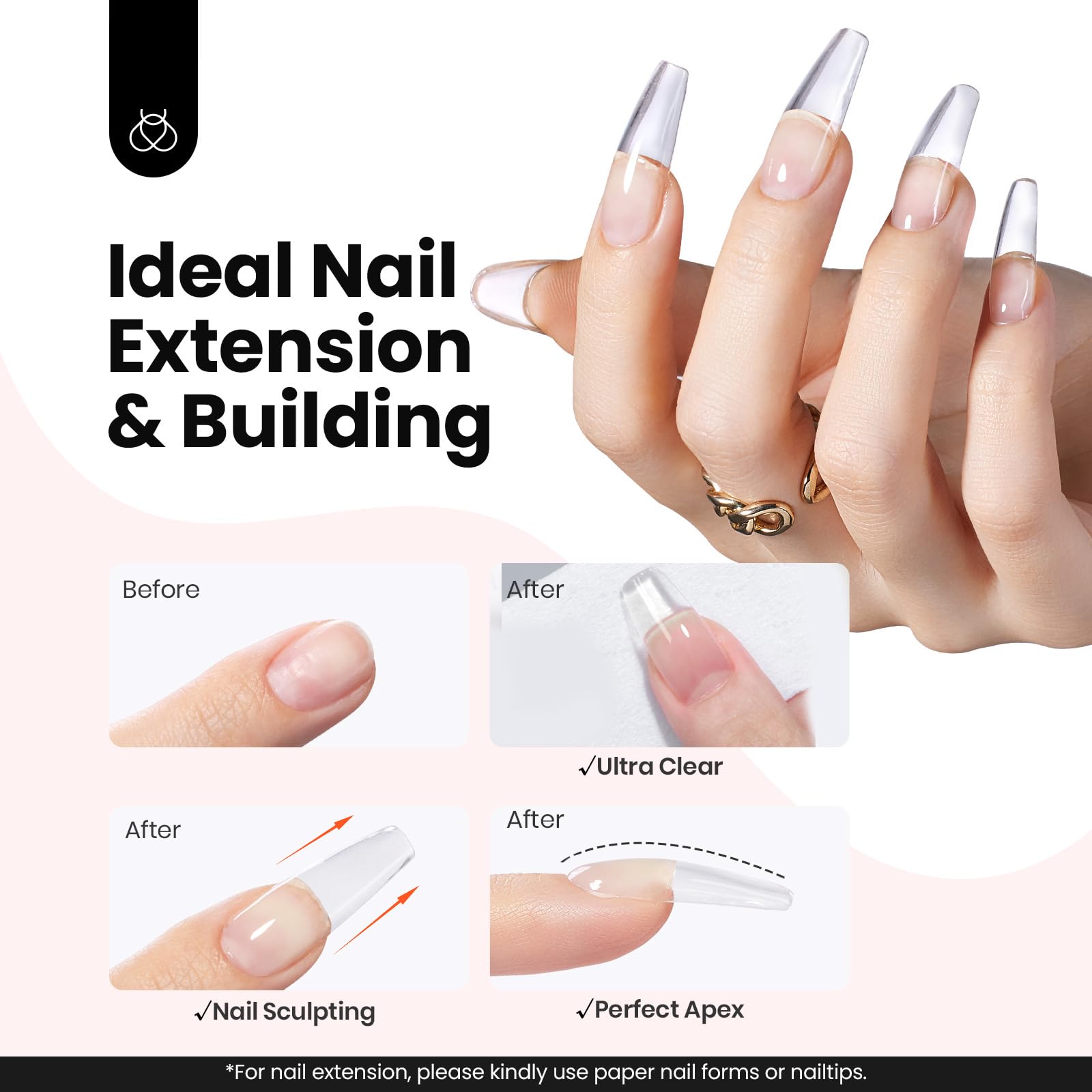 Beetles Gel para extensión de uñas, curva natural elegante.