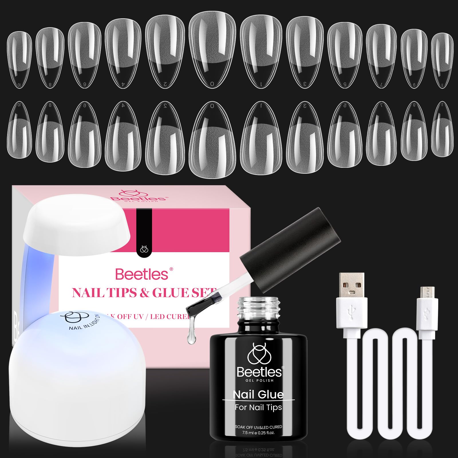 Beetles Gel Polish almond-shape nail tips set for durable extensions.