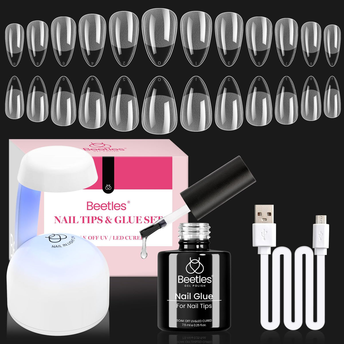 Beetles Gel Polish almond-shape nail tips set for durable extensions.