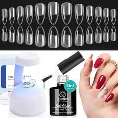 Beetles Gel Nail Kit Etch-X con puntas almendra mediana para ajuste cómodo.