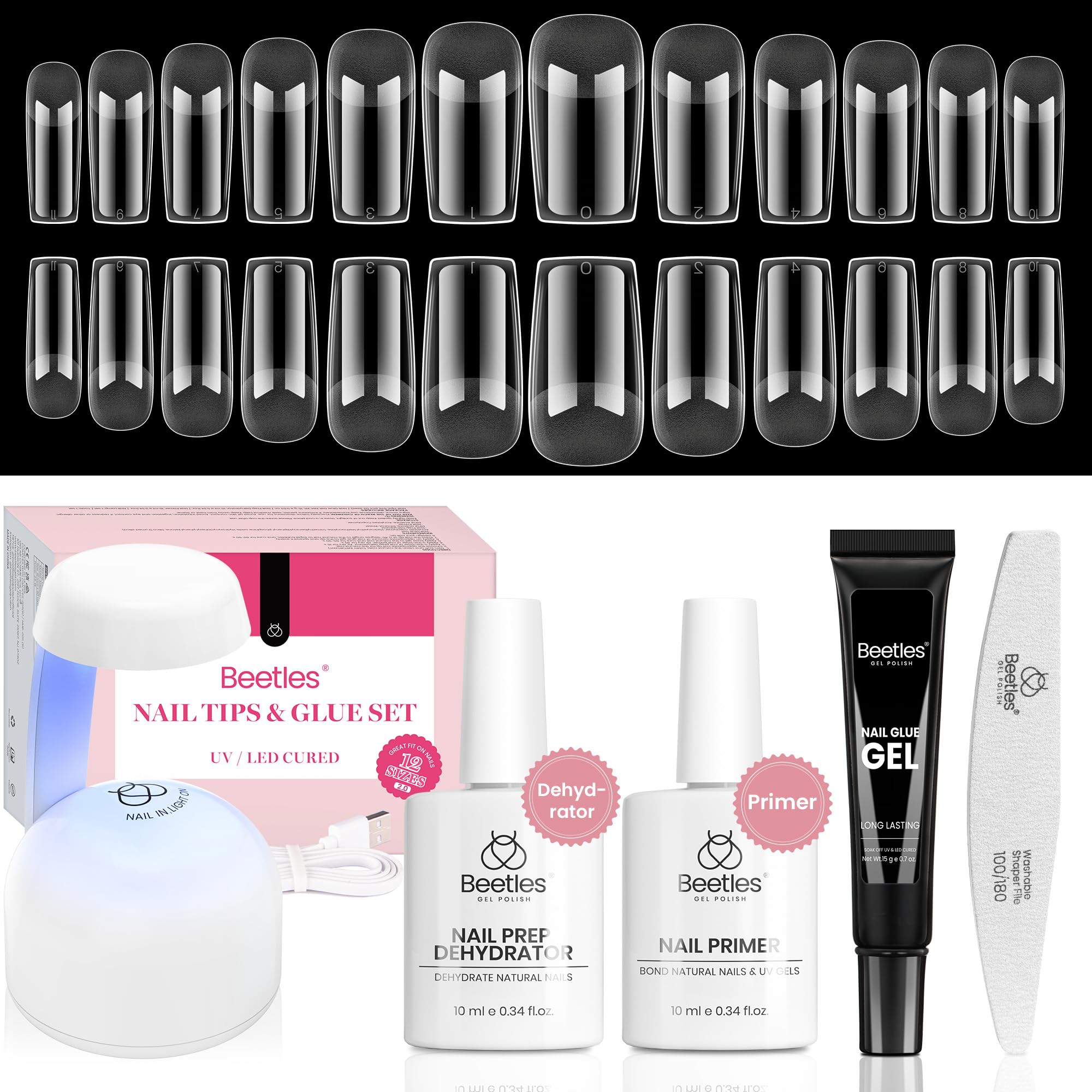Beetles Gel Nail Kit medium square tips close-up for precise extensions.