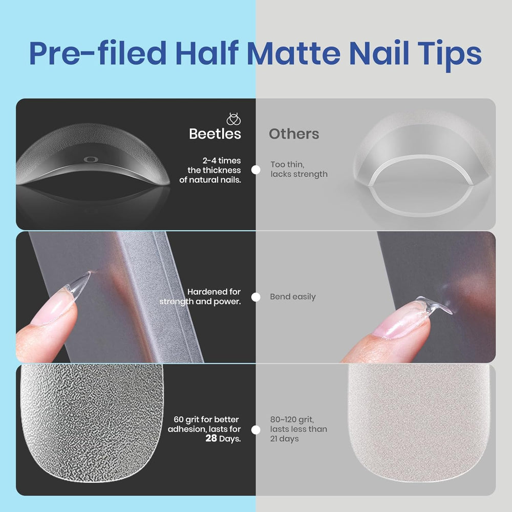 Beetles Gel Nail Kit puntas precortadas almendra mediana para extensión fácil.