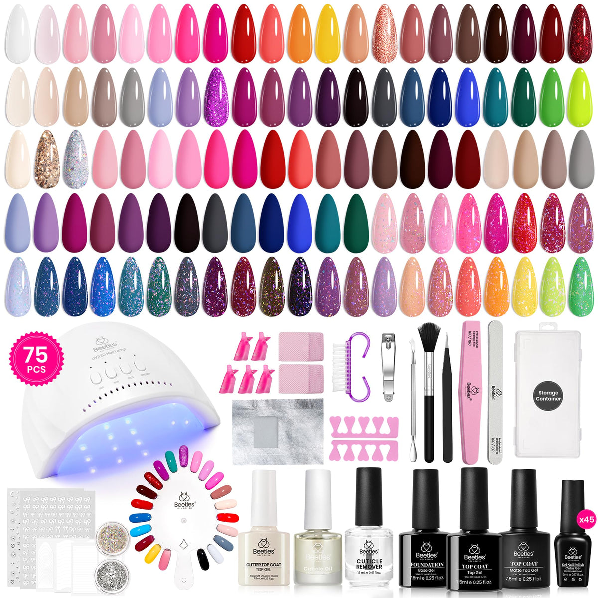 Beetles Gel Nail Polish Kit lamp for at-home curing with quick, even UV/LED drying.