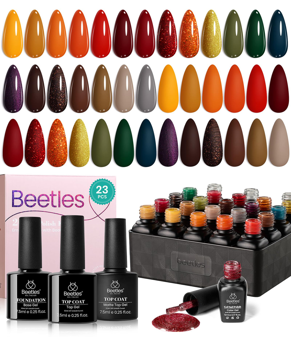 Beetles Gel Nail Polish Set: paleta Cozy Campfire para combinaciones versátiles en uñas