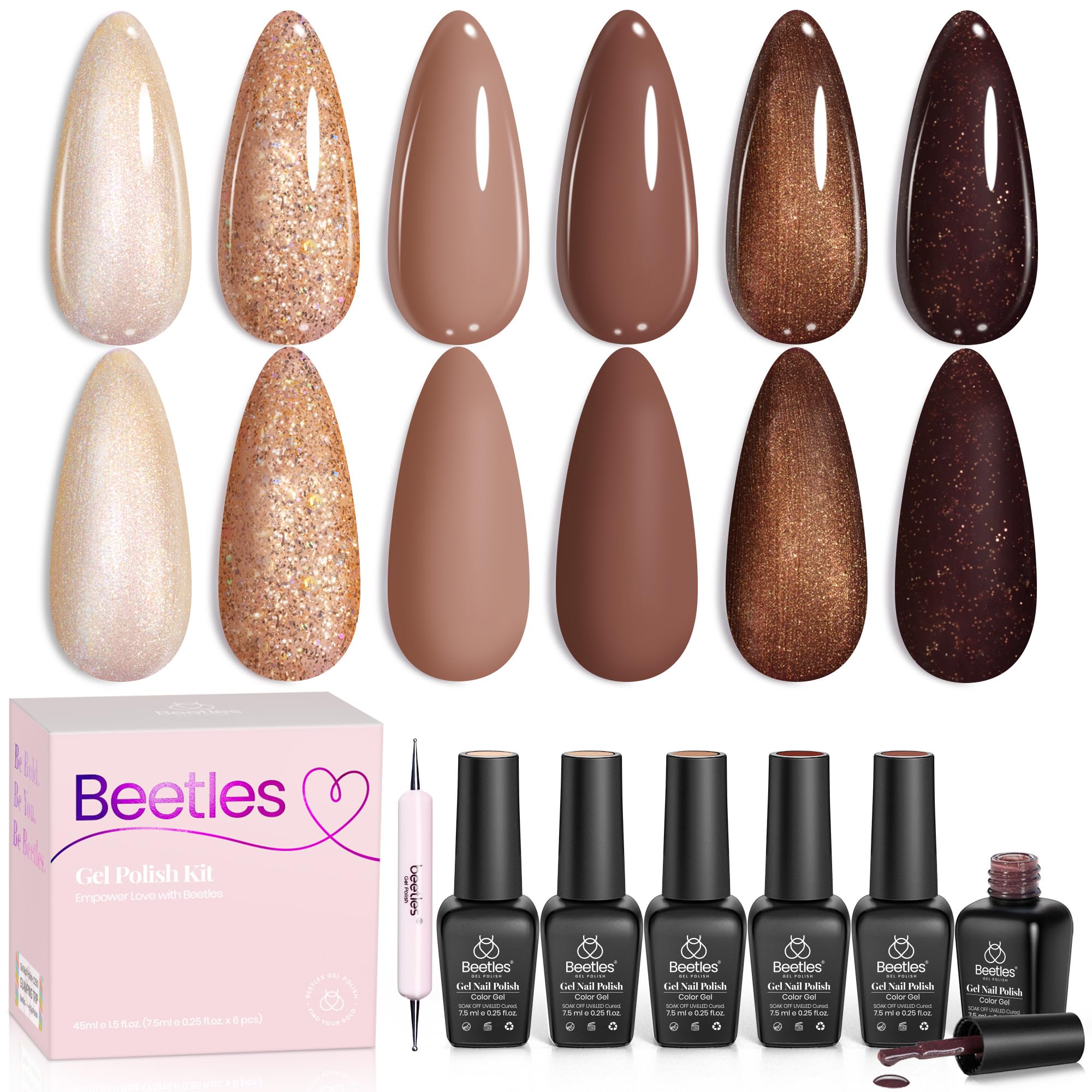 Beetles Brownie Bliss swatches in warm browns suited for everyday chic nails