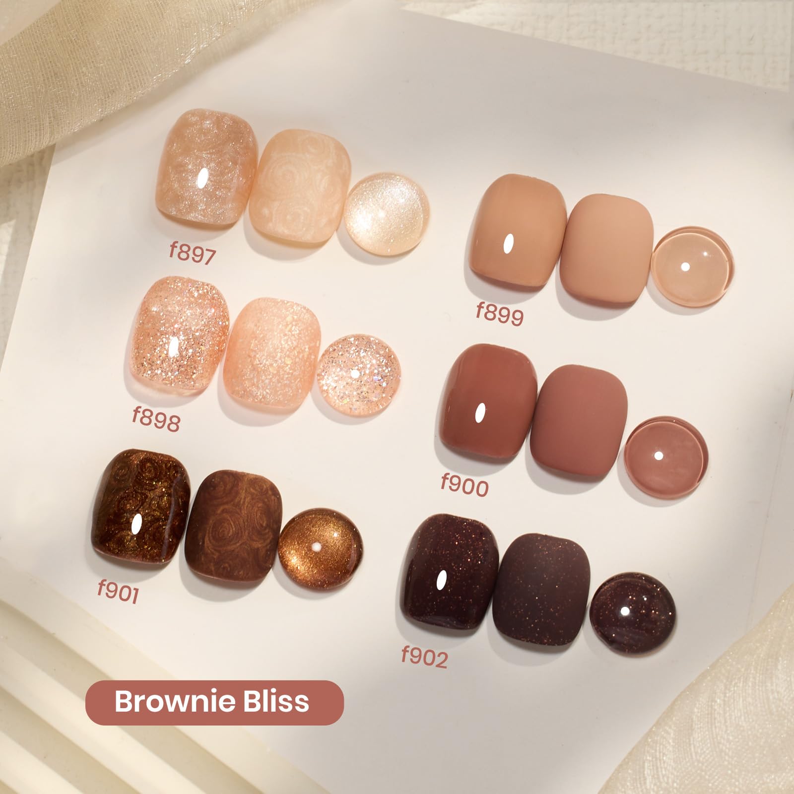 Beetles Brownie Bliss packaging and 6-color set arranged for display