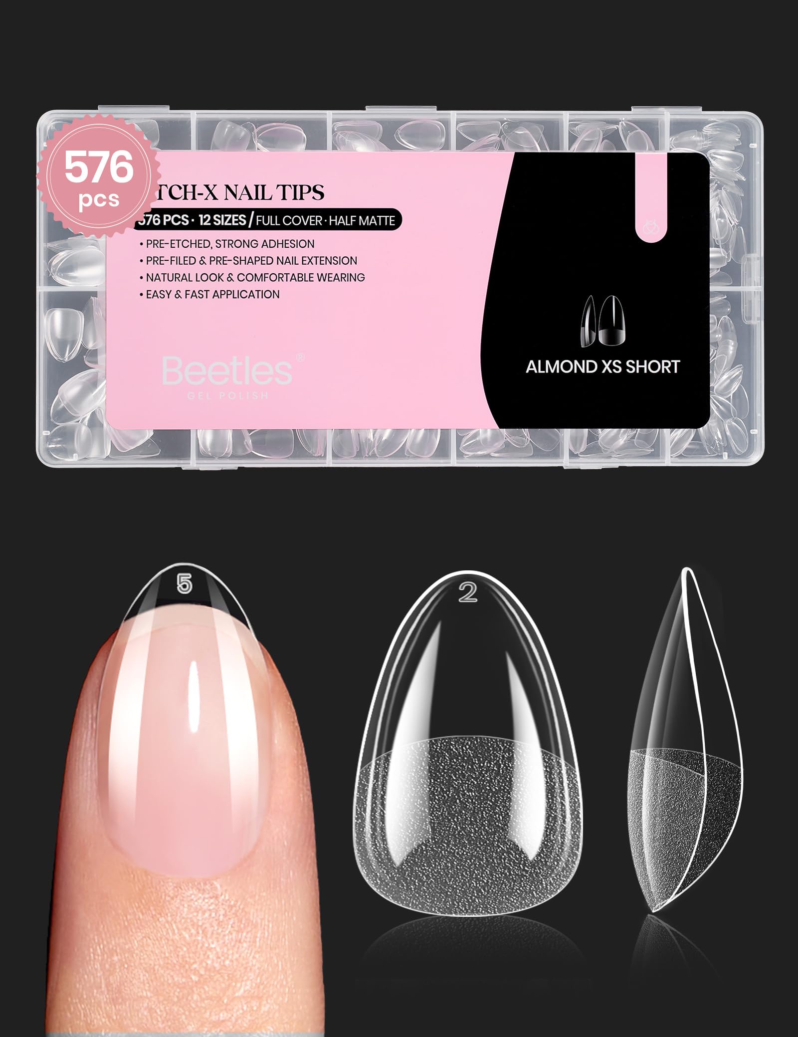 Beetles Gel Nail Tips caja de 576 puntas cortas con acabado natural