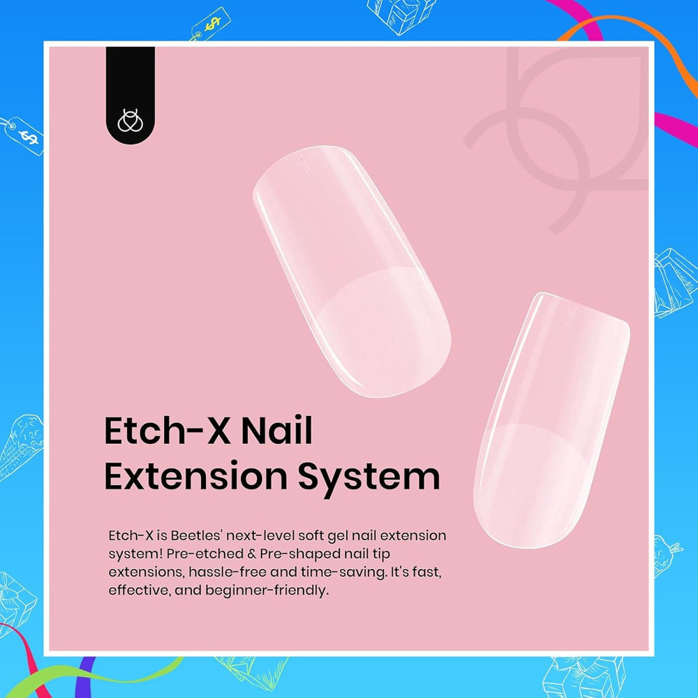 Beetles Gel Nail Tips Etch-X 12 tallas para ajuste perfecto en cada dedo.