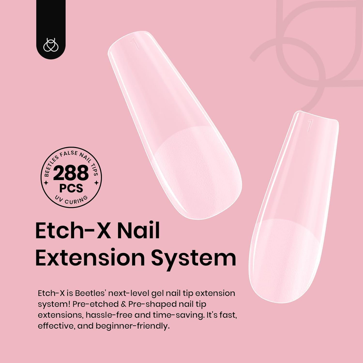 Beetles Gel Nail Tips Etch-X, 288 piezas, variedad de tallas para uñas personalizadas