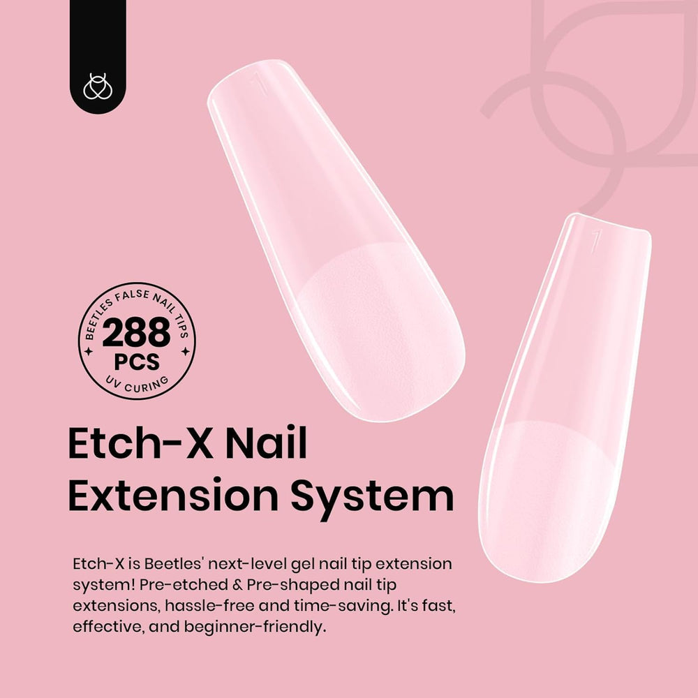 Beetles Gel Nail Tips Etch-X, 288 piezas, variedad de tallas para uñas personalizadas