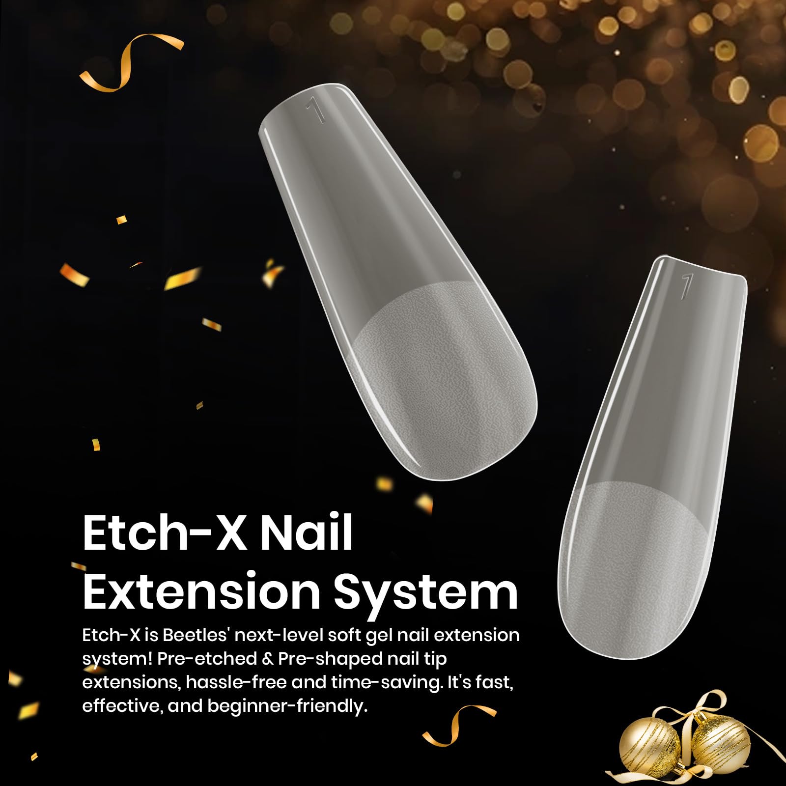 Beetles Gel Nail Tips Etch X acabado semimate para un look elegante.