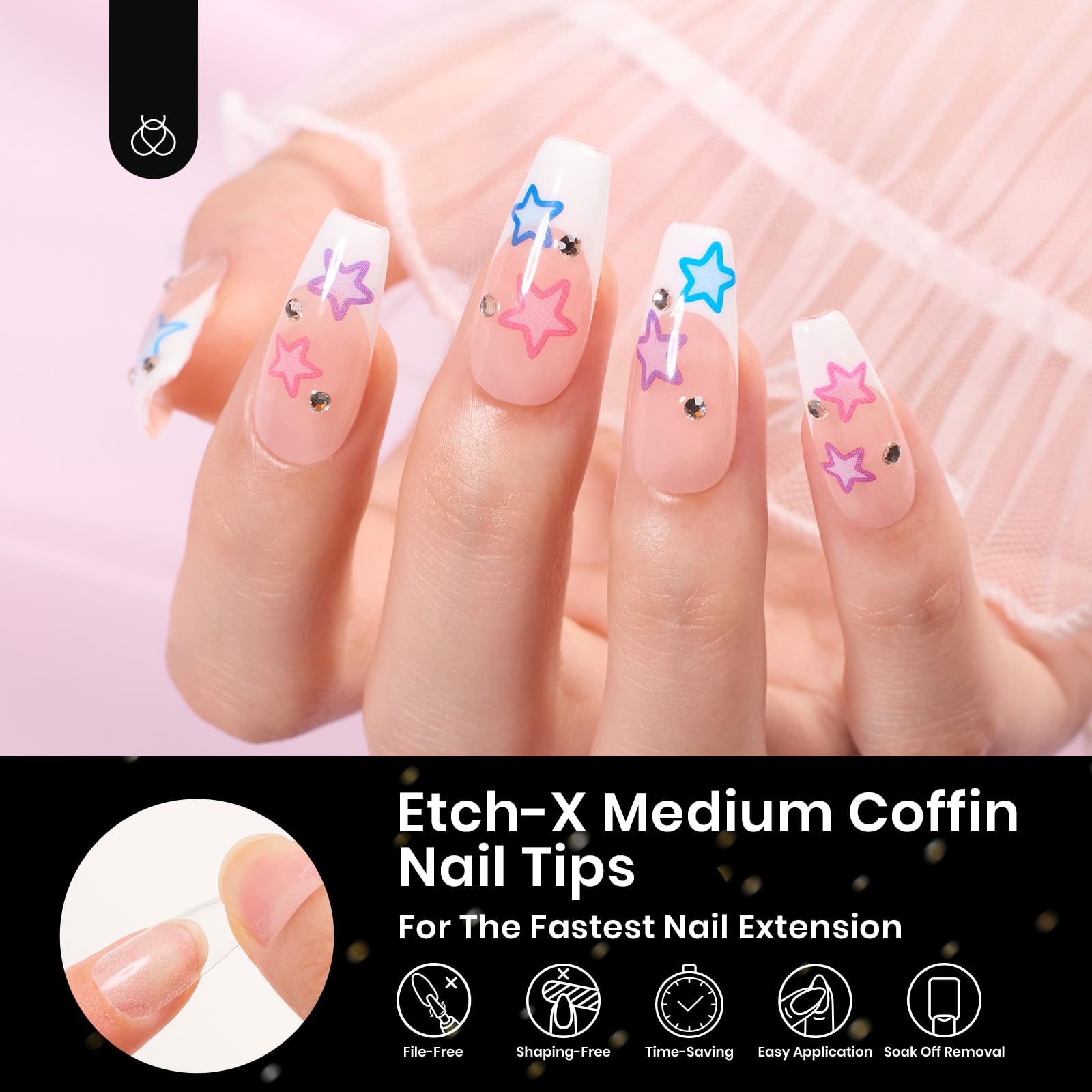 Beetles Gel Nail Tips Etch X sin lijado ajuste rápido para uñas falsas.